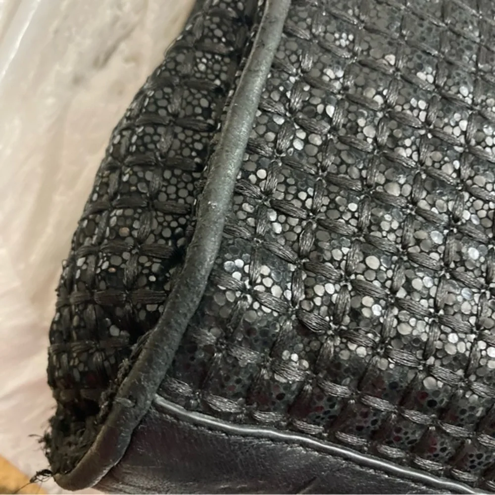 Tory Burch Sparkle Fleming Black Tweed Convertible Crossbody Shoulder bag